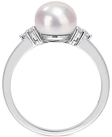 Cultured Freshwater Pearl (7-1/2mm) & Cubic Zirconia Ring Sterling Silver