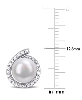 Cultured Freshwater Pearl (8mm) & Diamond Accent Stud Earrings in Sterling Silver