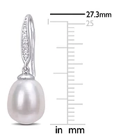 Cultured Freshwater Pearl (8-1/2mm) & Diamond Accent Drop Earrings in Sterling Silver