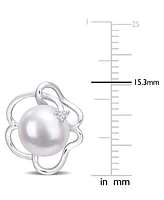 Cultured Freshwater Pearl (7-1/2mm) & Lab-Created White Sapphire Accent Flower Stud Earrings in Sterling Silver