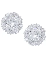 Cubic Zirconia Round Stud Silver Plate Earrings