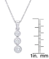 Cubic Zirconia Round 3 Drop Pendant 18" Silver Plate Necklace