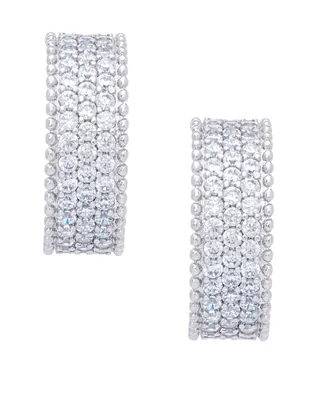 Cubic Zirconia Half Hoop Post Silver Plate Earrings