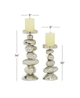 Contemporary Candle Holder, Set of 2 - Silver