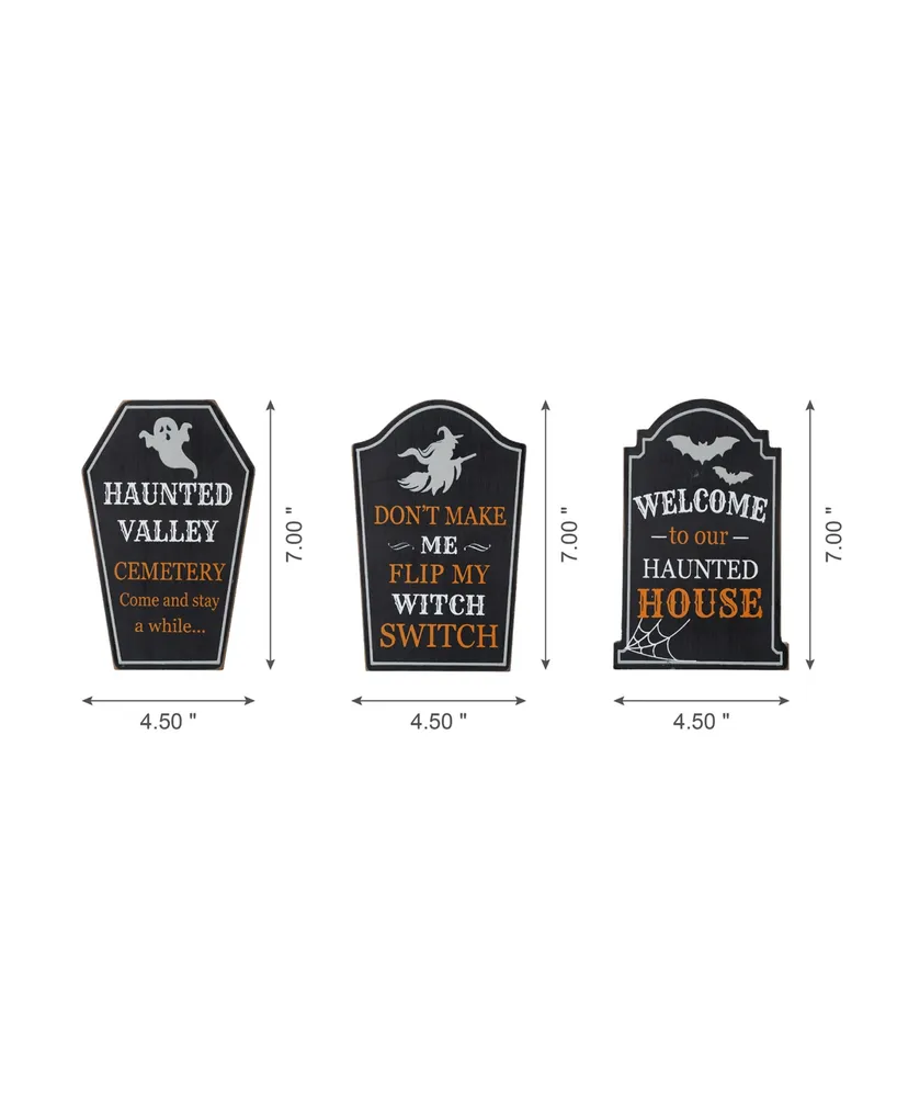 Glitzhome 7" H Halloween Wooden Tombstone Table Sign, Set of 3