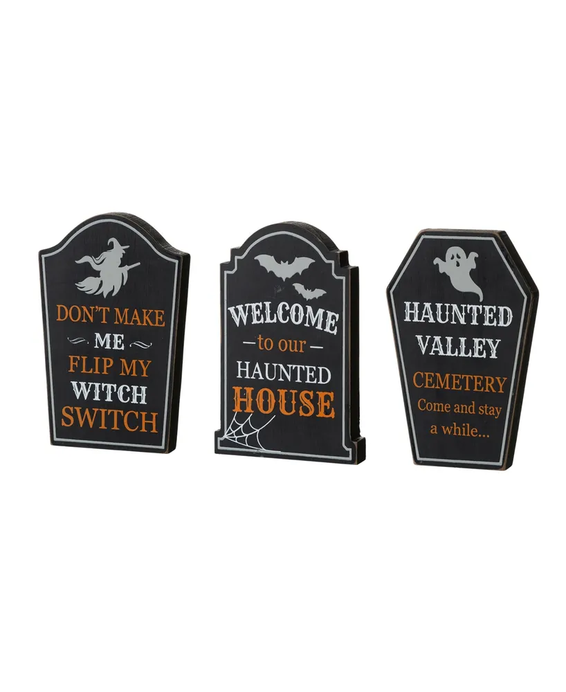 Glitzhome 7" H Halloween Wooden Tombstone Table Sign, Set of 3