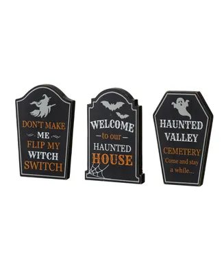Glitzhome 7" H Halloween Wooden Tombstone Table Sign, Set of 3