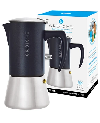 Grosche Milano Steel Stainless Stovetop Espresso Maker Moka Pot 10 Cup 16.9 oz