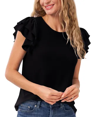 CeCe Women's Ruffled Flutter-Sleeve Short Sleeve Knit Top