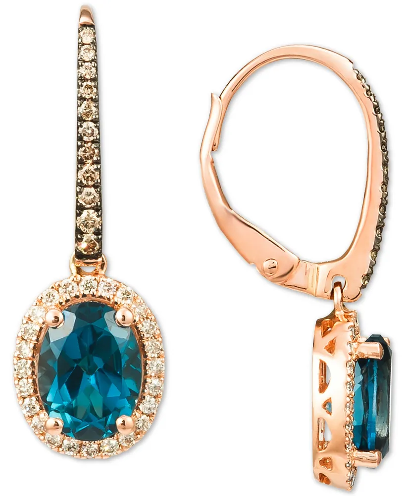 Le Vian Deep Sea Blue Topaz (2-5/8 ct. t.w.) & Diamond (3/8 ct. t.w.) Halo Drop Earrings in 14k Rose Gold