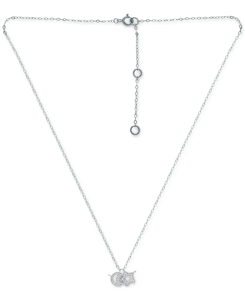 Giani Bernini Cubic Zirconia Open Crescent Moon Pendant Necklace, 16" + 2" extender, Created for Macy's