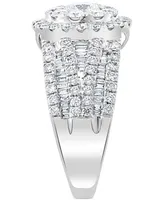 Effy Diamond Round & Baguette Halo Cluster Engagement Ring (2 ct. t.w.) in 14k White Gold