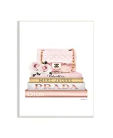 Stupell Industries Pink Purse Gold-Tone Bookstack Glam Fashion Watercolor Design Wall Plaque Art, 13" x 19" - Multi