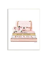 Stupell Industries Pink Purse Gold Tone Bookstack Glam Fashion Watercolor Design Wall Plaque Art Collection