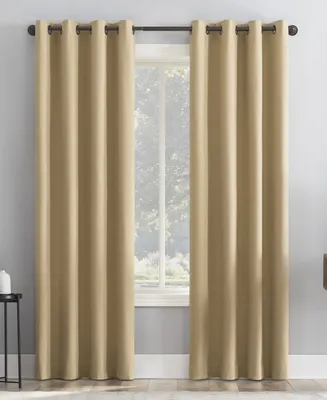 Sun Zero Channing Grid Texture Blackout Grommet Curtain Panel, 84" x 50" - Soft Gold