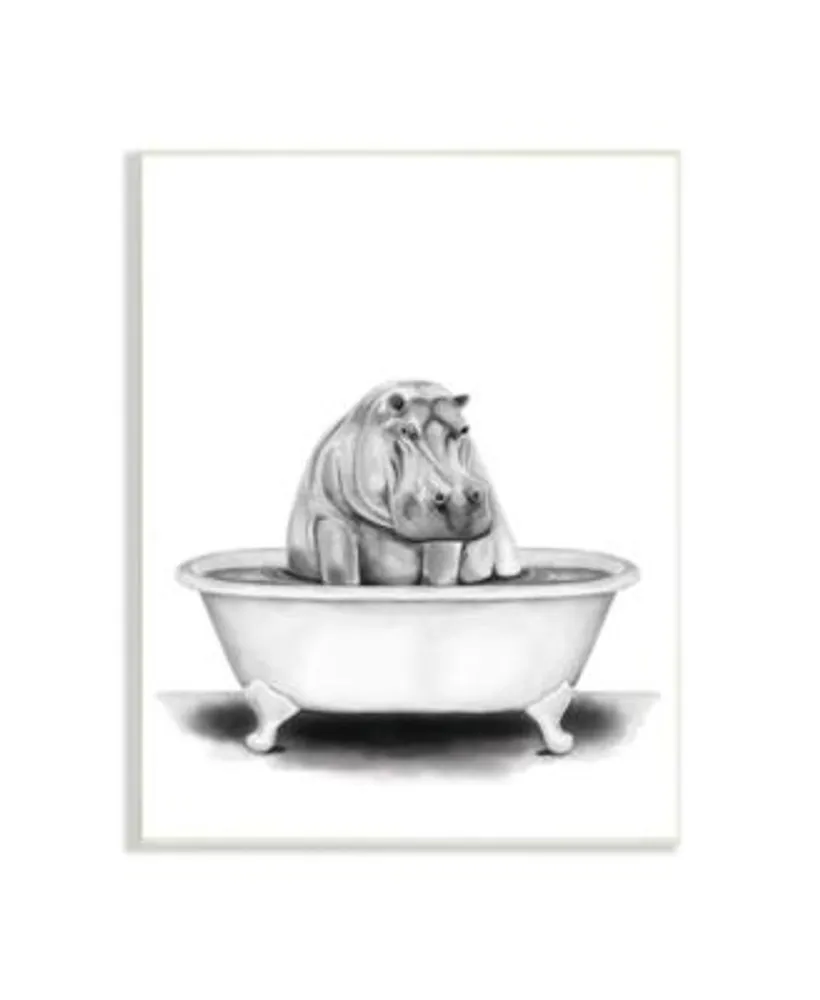 Stupell Industries Hippo In A Tub Funny Animal Bathroom Drawing Wall Plaque Art Collection