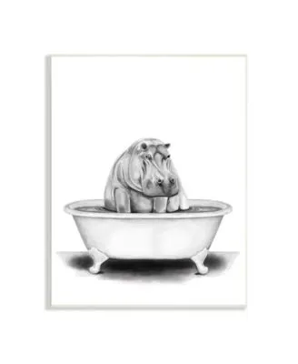Stupell Industries Hippo In A Tub Funny Animal Bathroom Drawing Wall Plaque Art Collection