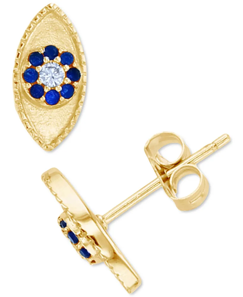 Lab-Created Blue Spinel (1/8 ct. t.w.) & Cubic Zirconia Evil Eye Stud Earrings in 14k Gold-Plated Sterling Silver