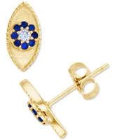 Lab-Created Blue Spinel (1/8 ct. t.w.) & Cubic Zirconia Evil Eye Stud Earrings in 14k Gold-Plated Sterling Silver