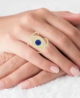 Cubic Zirconia Lab-Grown Blue Spinel (1/3 ct. t.w.) Evil Eye Ring 14k Gold-Plated Sterling Silver