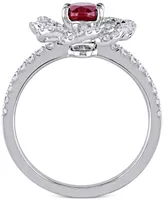 Ruby (1 ct. t.w.) & Diamond (5/8 Openwork Flower Ring 14k White Gold