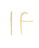 Diamond Curved Bar 14K Yellow Gold Stud Earrings