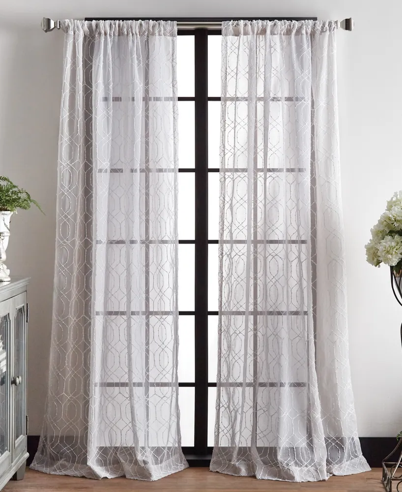 Martha Stewart Collection Hourglass Poletop Embroidery Panel Pair, 95", Exclusively at Macy's - Silver