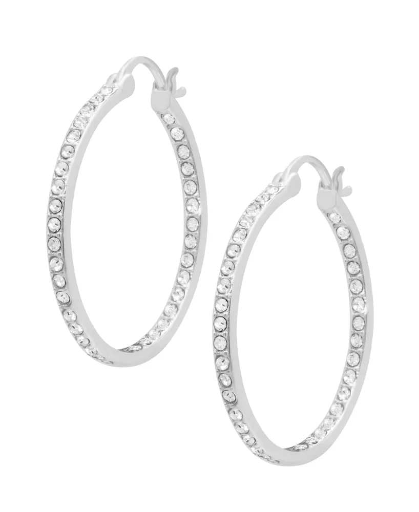 And Now This High Polished Clear Crystal Inside Outside Hoop Earring, Gold Plate and Silver Plate - Silver