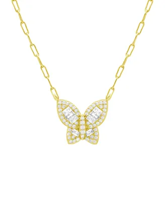 And Now This Cubic Zirconia Butterfly Necklace, Gold Plate 16+2" extender