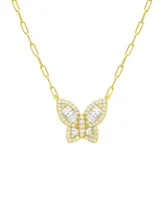 And Now This Cubic Zirconia Butterfly Necklace, Gold Plate 16+2" extender