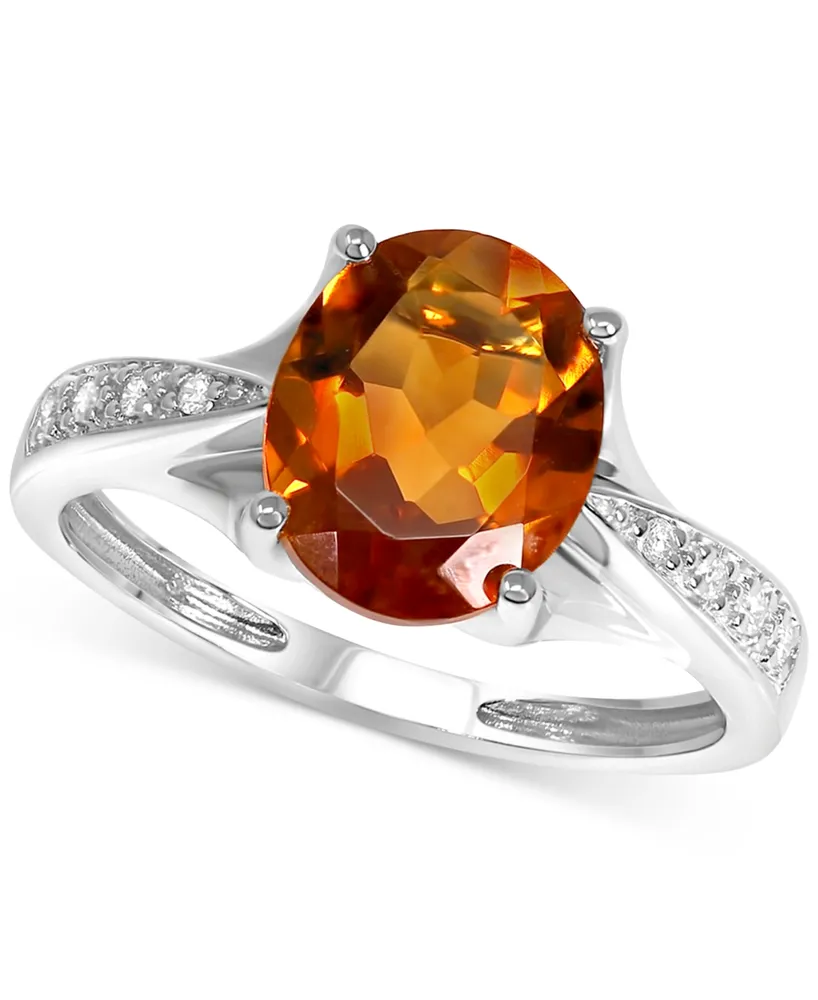 Citrine (2-1/10 ct. t.w.) & Diamond (1/20 ct. t.w.) Statement Ring in 14k White Gold