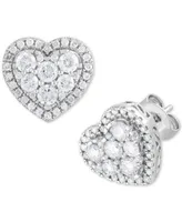 Diamond Heart Halo Cluster Stud Earrings (1 ct. t.w.) in 14k White Gold