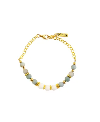Women's Nurelle Ain Bracelet with Amazonite and White Jade Beads - Gold