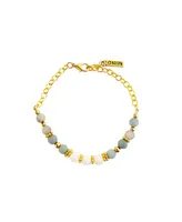 Women's Nurelle Ain Bracelet with Amazonite and White Jade Beads - Gold