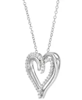 Diamond Double Heart 18" Pendant Necklace (1/4 ct. t.w.) in Sterling Silver