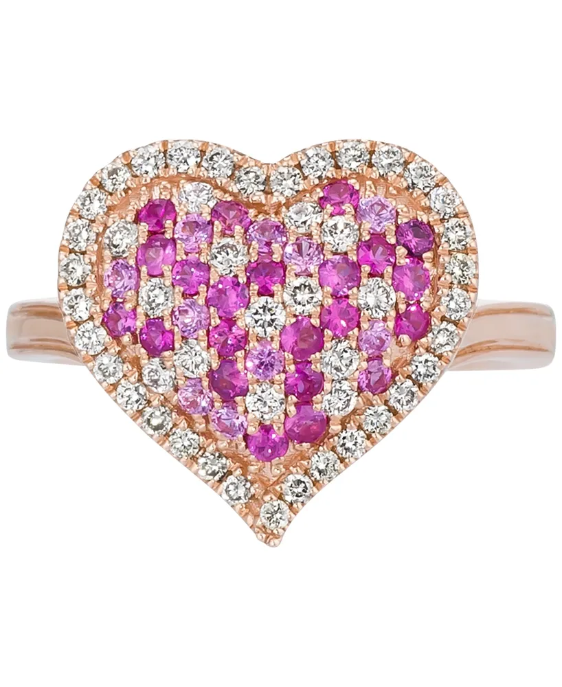 Le Vian Strawberry Ombre Pink Ombre Ruby (1/2 ct. t.w.) & Nude Diamond (3/8 ct. t.w.) Heart Ring in 14k Rose Gold