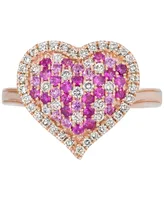 Le Vian Strawberry Ombre Pink Ombre Ruby (1/2 ct. t.w.) & Nude Diamond (3/8 ct. t.w.) Heart Ring in 14k Rose Gold