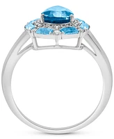 Swiss Blue Topaz (3-3/8 ct. t.w.) & White (1/6 Teardrop Halo Ring Sterling Silver (Also Amethyst Morganite)