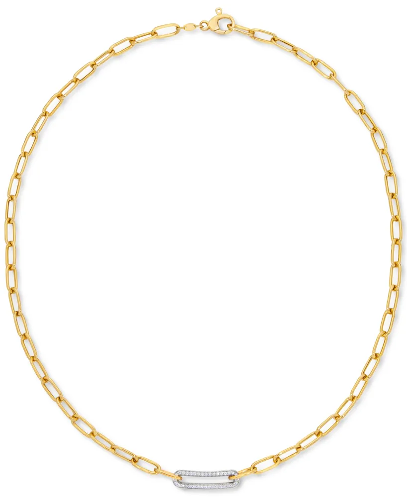 Diamond Bar Paperclip Link 18" Chain Necklace (1/5 ct. t.w.) in Sterling Silver & 14k Gold-Plate - Sterling Silver  14k Gold