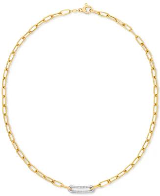 Diamond Bar Paperclip Link 18" Chain Necklace (1/5 ct. t.w.) in Sterling Silver & 14k Gold-Plate - Sterling Silver  k Gold