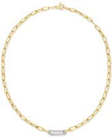 Diamond Bar Paperclip Link 18" Chain Necklace (1/5 ct. t.w.) in Sterling Silver & 14k Gold-Plate - Sterling Silver  14k Gold