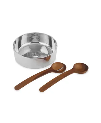 Nambe Nest Chillable 9.5" Round 3 Piece Salad Set with Servers - Silver