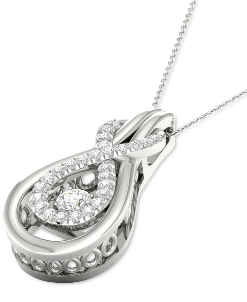 Twinkling Diamond Star Diamond Infinity Teardrop 18" Pendant Necklace (1/5 ct. t.w.) in 10k White Gold
