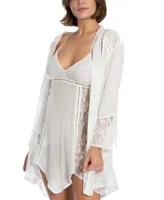 Linea Donatella Flower Child Sheer Lace-Trim Kimono Robe Lingerie