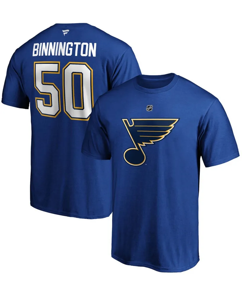 Fanatics Branded Men's Jordan Binnington Blue St. Louis Blues Team Authentic Stack Name & Number T-Shirt