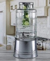 Style Setter Patchwork 2.4 Gallon Beverage Dispenser with Ice Insert, Fruit Infuser, and Galvanized Base