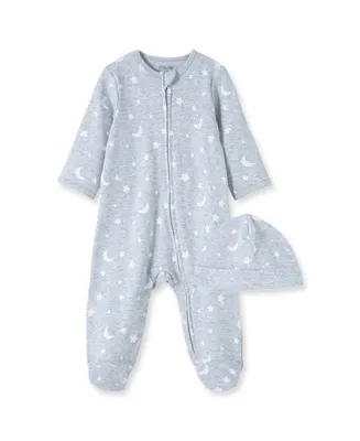 Baby Boys Moons and Stars Footed Coverall with Hat, 2 Piece Set