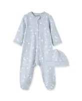 Baby Boys Moons and Stars Footed Coverall with Hat, 2 Piece Set