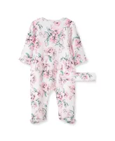 Baby Girls Dream Floral Footed Coverall and Headband, 2 Piece Set