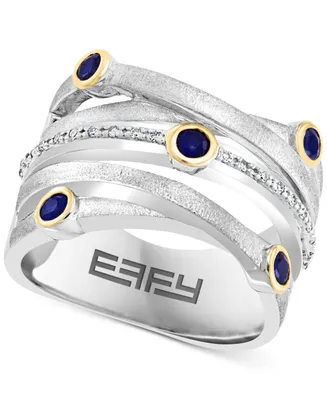 Effy Sapphire (3/8 ct. t.w.) & Diamond (1/20 ct. t.w.) Multirow Statement Ring in Sterling Silver and 18k Gold